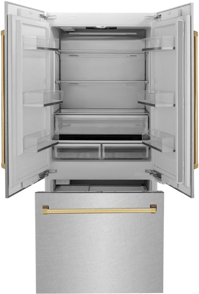 ZLINE Autograph Edition 36" 19.6 Cu. Ft. Satin Stainless Steel Built-In Counter Depth French Door Refrigerator-1