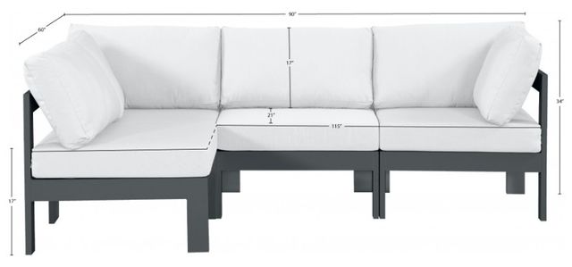 Meridian Furniture Nizuc 4-Piece Dark Gray/White Aluminum/Fabric Outdoor Patio Modular Sectional-2