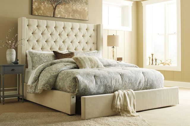 Signature Design by Ashley® Norrister Beige Queen Upholstered Storage Bed-1
