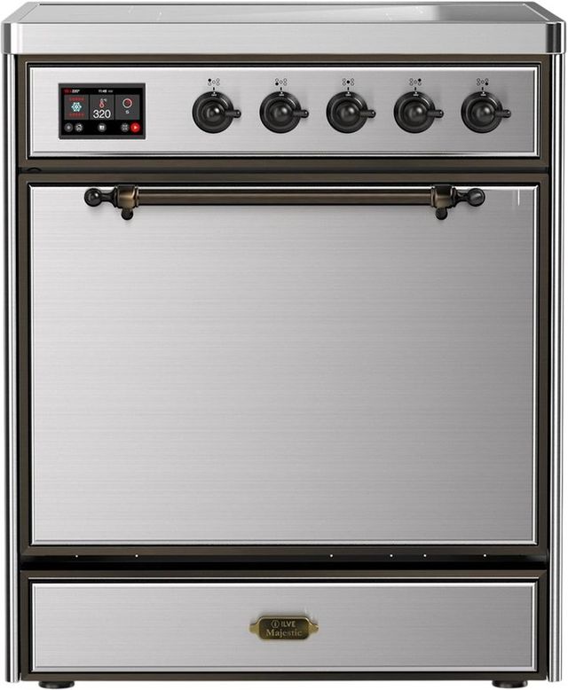 Ilve® Majestic III 30" Stainless Steel Pro Style Induction Range with Solid Door and Burnished Trim-0