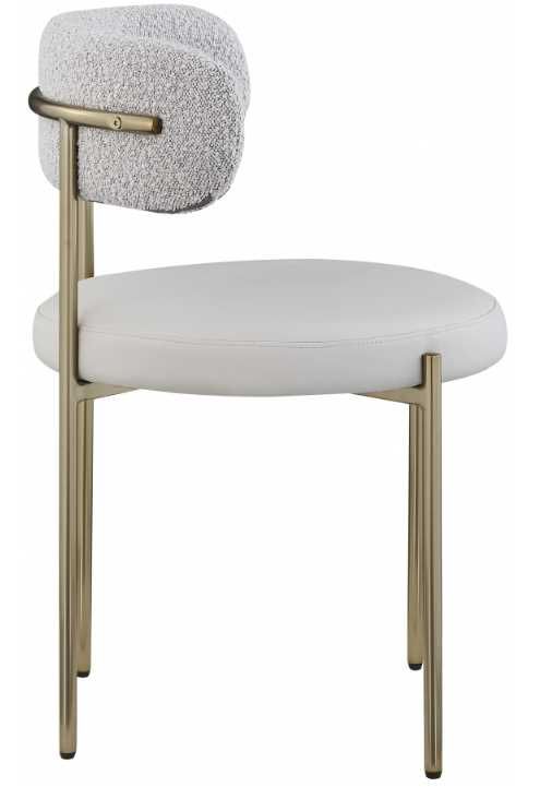 Meridian Furniture Beacon Taupe/Brushed Brass Vegan Leather And Boucle Fabric Upholstered Dining Chair-2