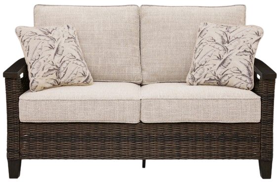 Signature Design by Ashley® Monterey Point Beige/Dark Brown Fabric/Wicker Rattan Outdoor Loveseat-2