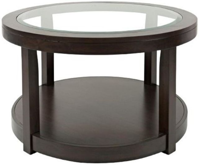 Jofran Inc. Urban Icon Glass Top Round Coffee Table with Merlot Base-2