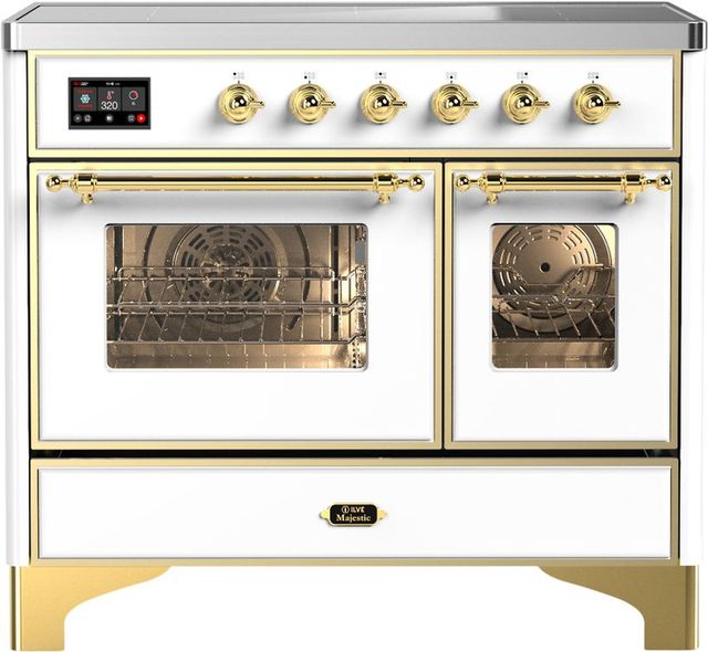 Ilve® Majestic III 40" White Pro Style Induction Range with Triple Glass Door and Brass Trim-0