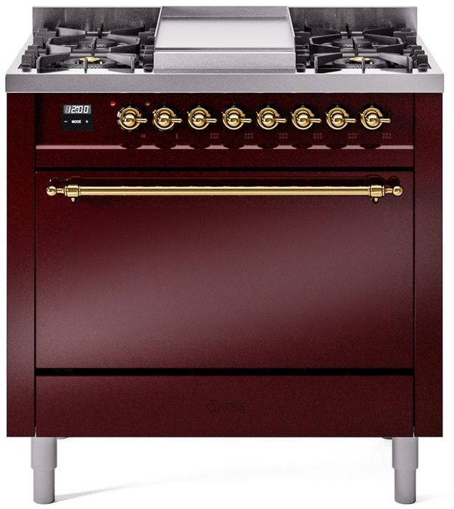 Ilve® Nostalgie II Series 36" Burgundy Pro Style Dual Fuel Range-0