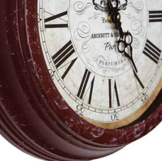 YHD Brick Red/Off-White Circular Iron Wall Clock-2
