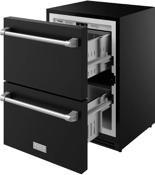 Thor Kitchen Gordon Ramsay Collection 3.4 Cu. Ft. Anti-Fingerprint Black Under the Counter Freezer Drawer with Stainless Steel Handle-4