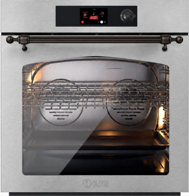Ilve Nostalgie II 30” Stainless Steel Pyrolytic Single Electric Wall Oven with Burnished Trim-0