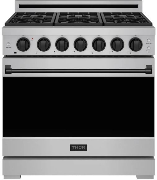 Thor Kitchen® Gordon Ramsay 36" Stainless Steel/Black Freestanding Pro Style Gas Range-0