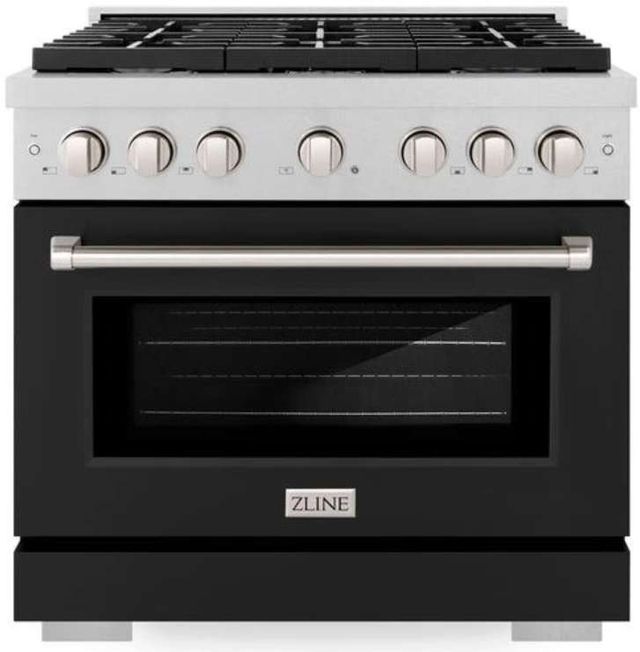 ZLINE 36" Satin Stainless Steel Pro Style Gas Range with Black Matte Door-0
