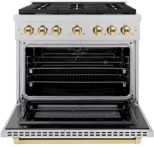 ZLINE Autograph Edition Paramount 36" Satin Stainless Steel Pro Style Dual Fuel Range with Polished Gold Accents-1