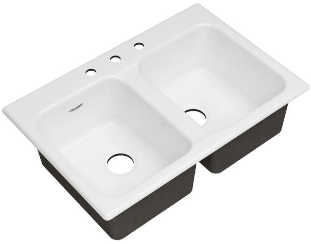 American Standard Quince Brilliant White 33" 3-Hole Drop-In or Undercounter Double-Bowl Kitchen Sink-0