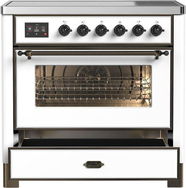 Ilve® Majestic III 36" White Pro Style Induction Range with Triple Glass Door and Burnished Trim-3
