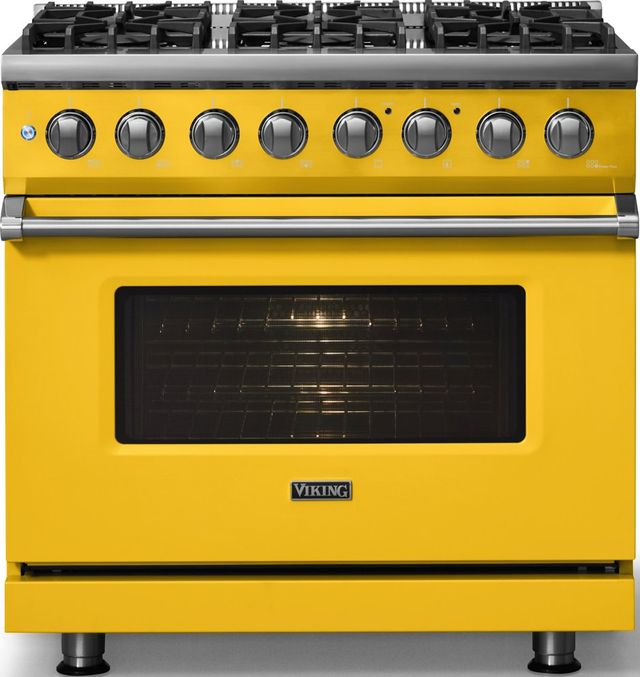 Viking® 5 Series 36" Daffodil Pro Style Dual Fuel (NG) Range with Polished Chrome Trim-2