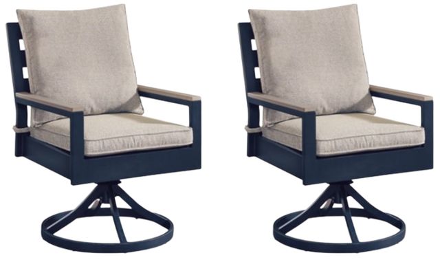 Signature Design by Ashley® East Beach Driftwood/Navy Blue Fabric/Wooden Outdoor Swivel Chair-0
