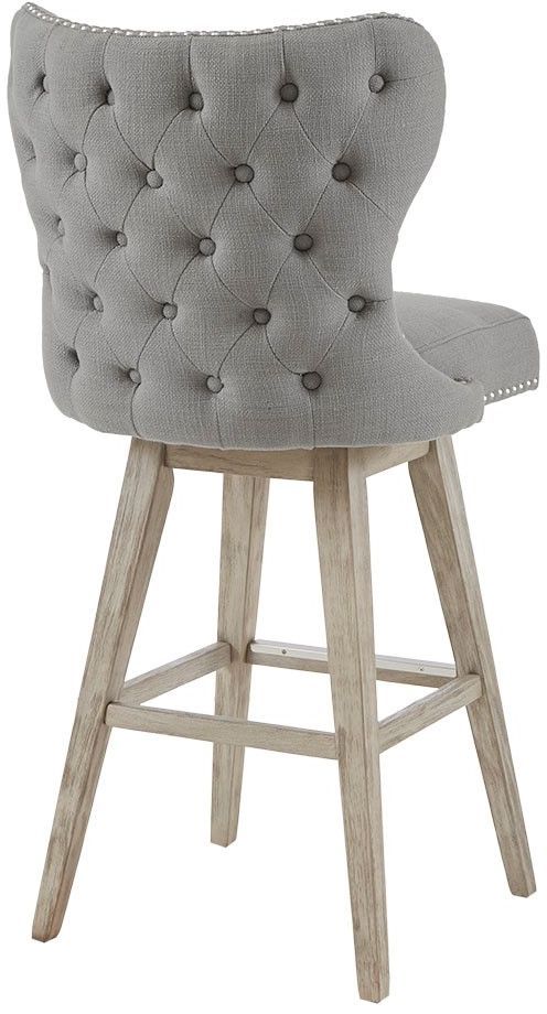 Olliix by Madison Park Grey Hancock High Wing Back Button Tufted Upholstered 32" Swivel Bar Stool-3