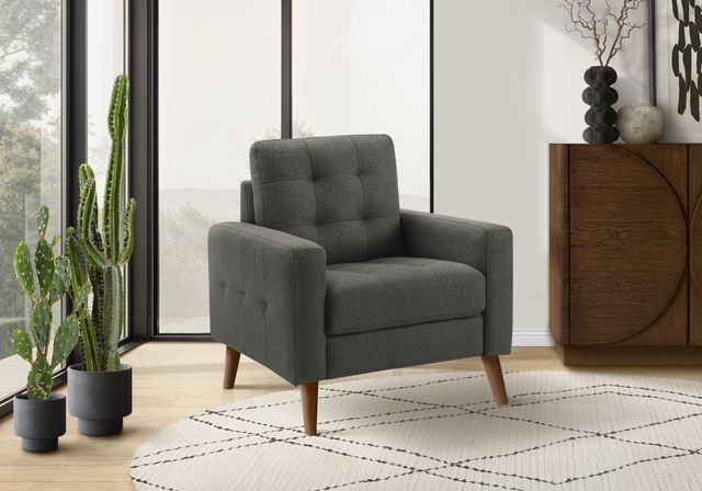 Monarch Specialties Inc. Dark Grey 31" Accent Chair with Walnut Wood Legs-1