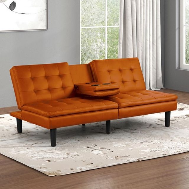 Furniture of America® Eidsberg Orange Futon Sleeper Sofa-1