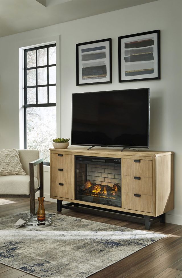 Signature Design by Ashley® Freslowe Light Brown TV Stand with Electric Fireplace-4