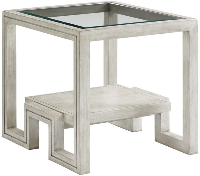 Lexington Home Oyster Bay Harper Clear Top End Table with White Base-0