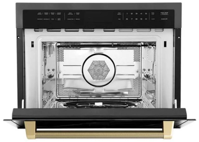 ZLINE Autograph Edition 24" 1.6 Cu. Ft. Black Stainless Steel Built-in Convection Microwave Oven with Polished Gold Helix Handle-4