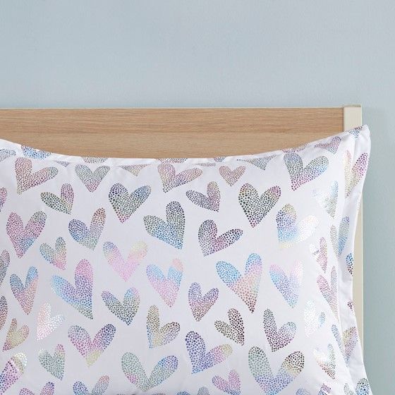 Olliix by Mi Zone Kristie Multi Twin/Twin TL Iridescent Metallic Heart Printed Comforter Set-4