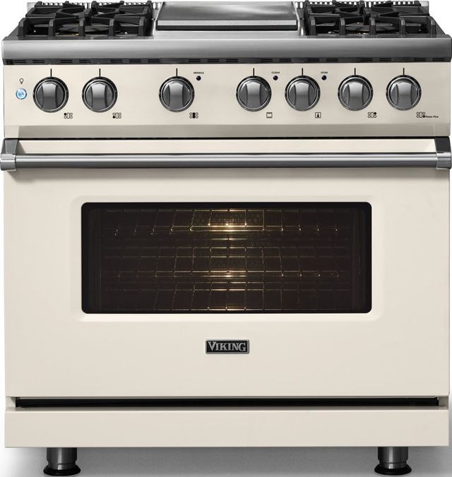 Viking® 5 Series 36" Pure White Pro Style Dual Fuel (LP) Range with Polished Chrome Trim-2