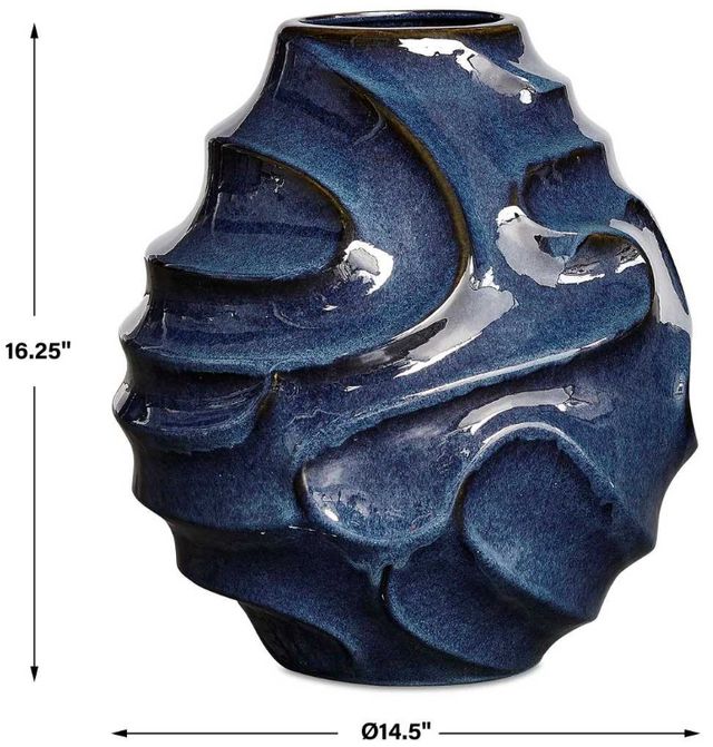 Uttermost® Helix Swirl Glossy Blue Glaze Indoor-Outdoor Ceramic Vase-2