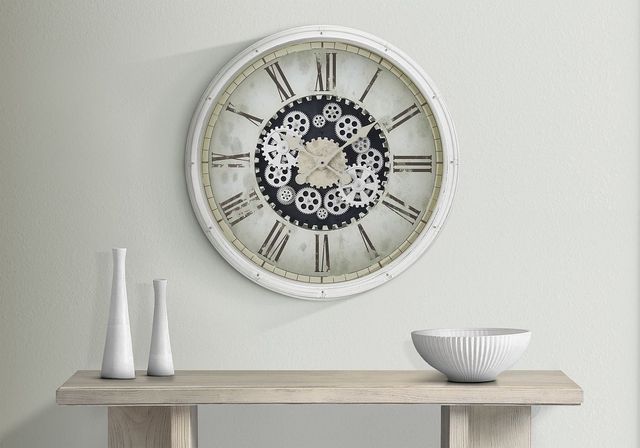 Monarch Specialties Inc. White 30" Oversized Round Wall Clock with Roman Numerals on White Gear Mech-2