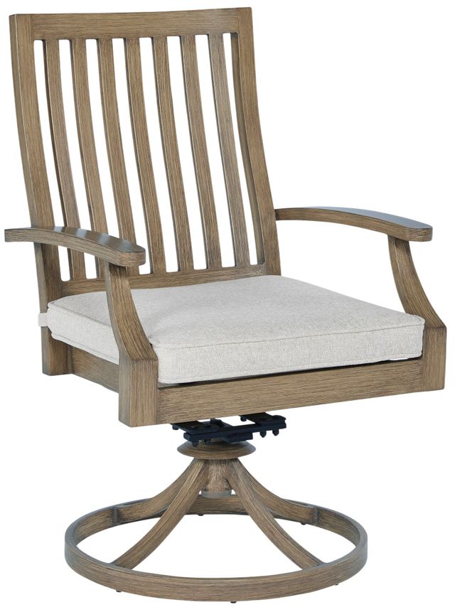Signature Design by Ashley® Rainier Ranch 2-Piece Beige/Brown Aluminum/Nuvella Outdoor Swivel Chair-2