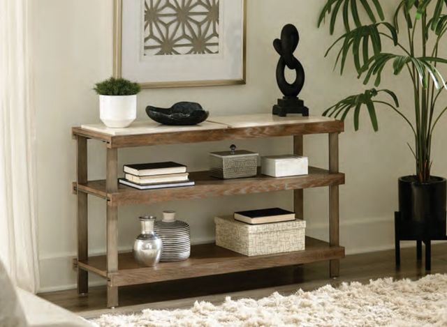 Hammary® Amara Taupe Sofa Table with Natural Marble Top and Gray Frame-1