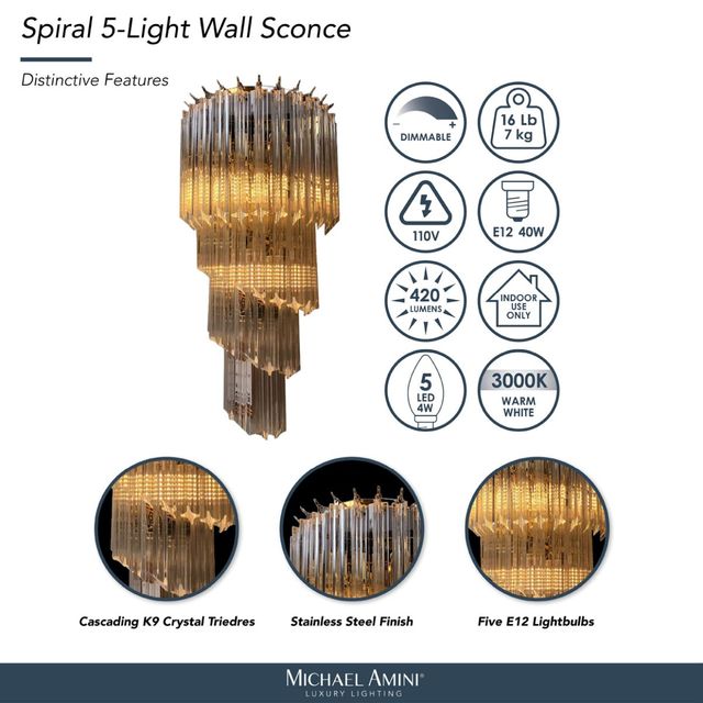 Michael Amini® Spiral Clear 5-Light Wall Sconce-3