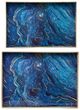 A & B Home Modern Chic 2-Piece Blue Marbled Rectangular Trays-2