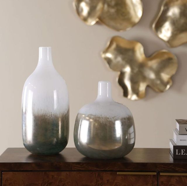 Uttermost® Cardoni 2-Piece Crisp White/Metallic Smoke Bronze Vases-2