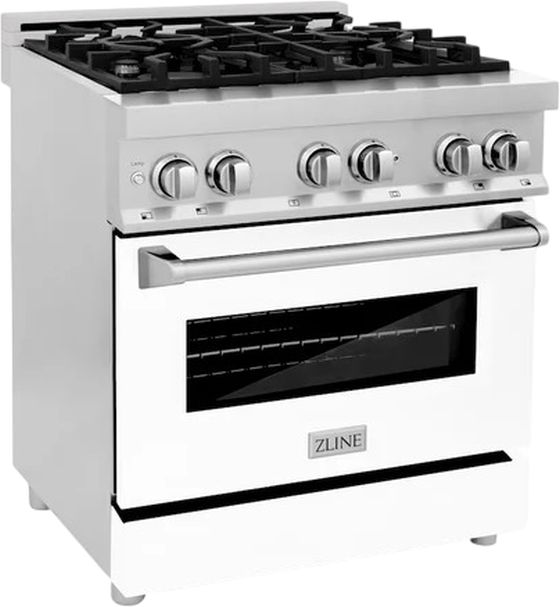 ZLINE 30" Stainless Steel Pro Style Dual Fuel Range with White Matte Door-3