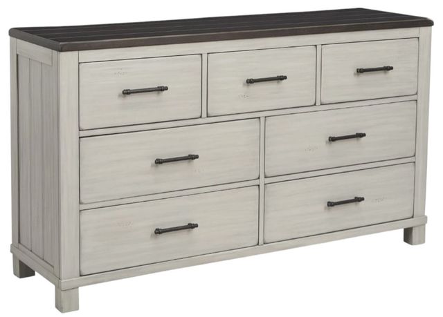 grey brown dresser Benjara Fervor 59 Inch Dresser, 6 Drawers, Brown Wood Frame, Brushed Nickel  Handles main image 1