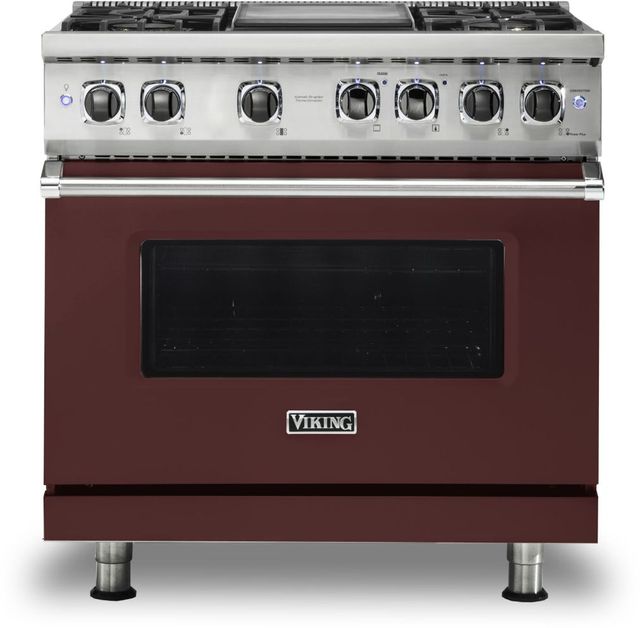 Viking® 5 Series 36" Kalamata Red Pro Style Dual Fuel Natural Gas Range with 12" Griddle-0