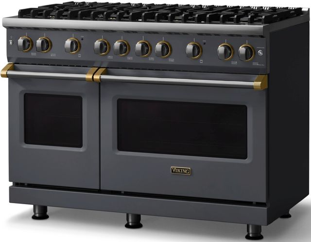 Viking® 5 Series 48" Cast Black Pro Style Gas (LP) Range with Brushed Brass Trim-2