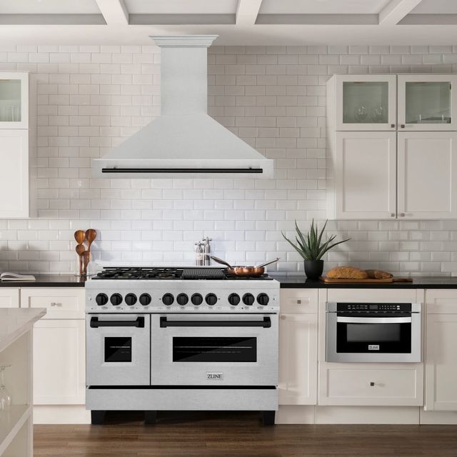 ZLINE Autograph Edition 48" Satin Stainless Steel Wall Mounted Range Hood with Matte Black Handle-1