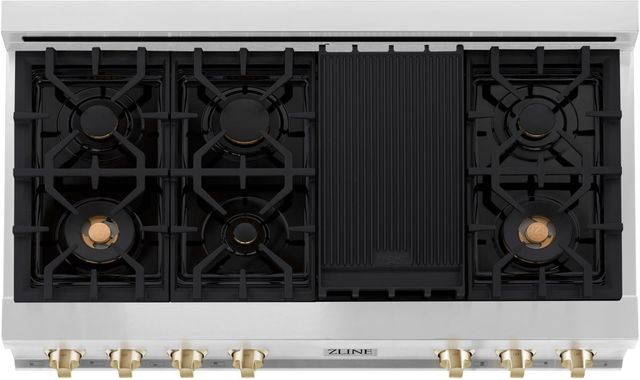 ZLINE Autograph Edition Classic 48" Stainless Steel Gas Rangetop with Polished Gold Accents-2