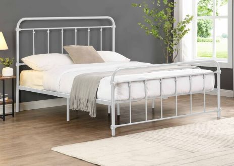Milton Greens Stars White Queen Metal Farmhouse Classic Platform Bed-1