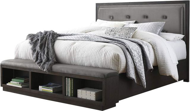 Signature Design by Ashley® Hyndell 2-Piece Dark Brown California King Upholstered Panel Storage Bed Set-1