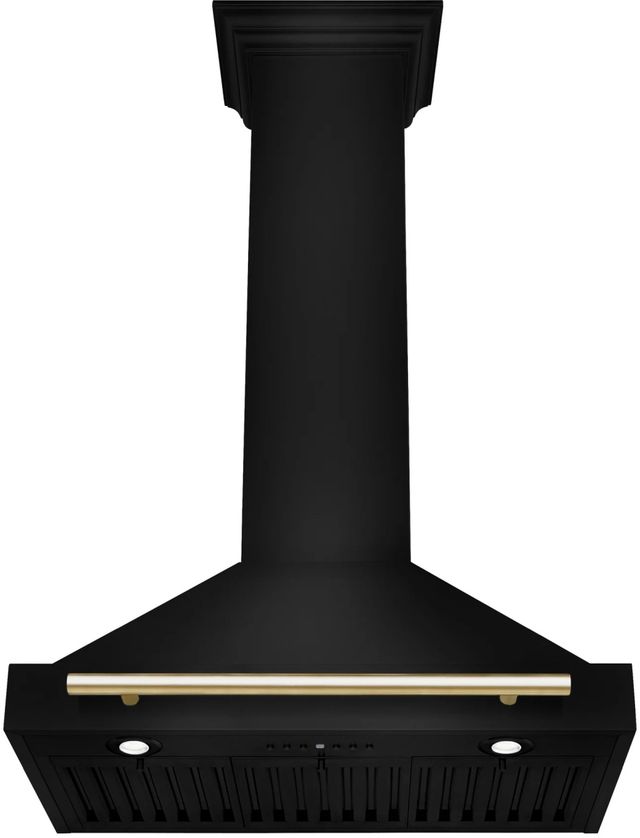 ZLINE Autograph Edition 30" Black Stainless Steel Wall Mounted Range Hood with Polished Gold Handle-3