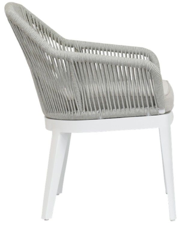 Sunset West Miami Silver Gray Aluminum/Olefin Rope Outdoor Dining Arm Chair with Echo Ash Cushion-1