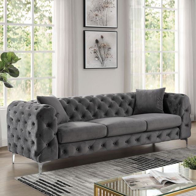 Furniture of America® Sapphira 2-Piece Dark Gray Sofa Set-1