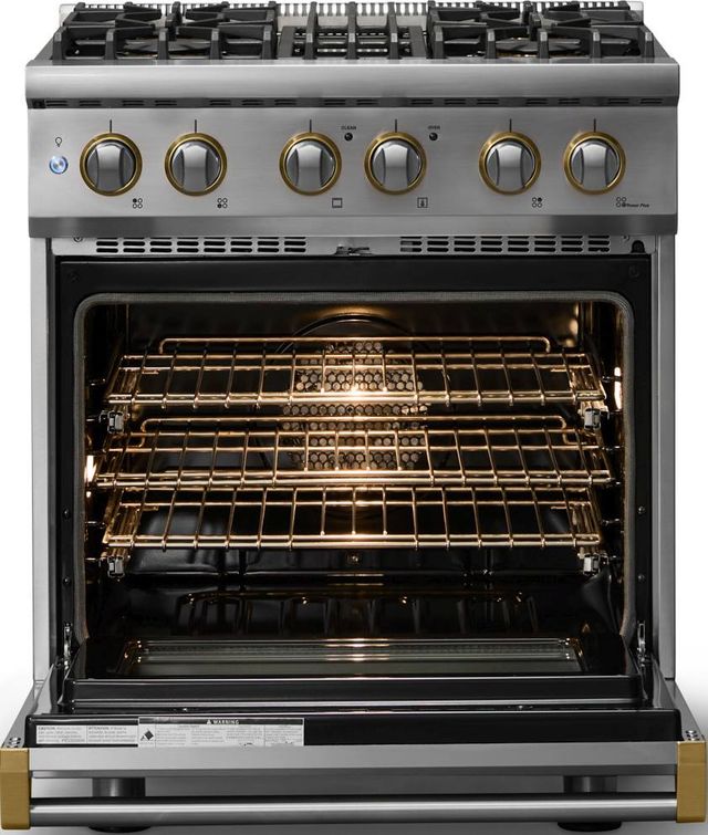 Viking® 5 Series 30" Stainless Steel Pro Style Dual Fuel (NG) Range with Brushed Brass Trim-1
