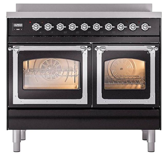 Ilve® Nostalgie II Noblesse 40'' Glossy Black Pro Style Induction Range with Chrome Trim-1