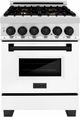ZLINE Autograph Edition 24" Stainless Steel Pro Style Dual Fuel Range with White Matte Door and Matte Black Accents-0
