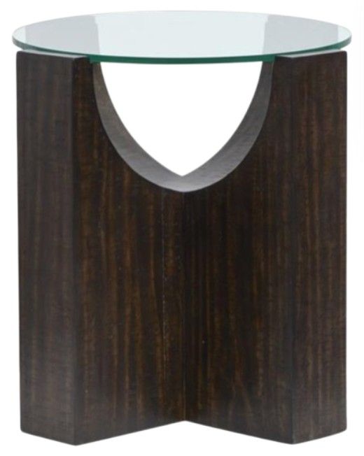 Magnussen Home® Beckham Glass Top Round End Table with Rustic Tavern Base-3