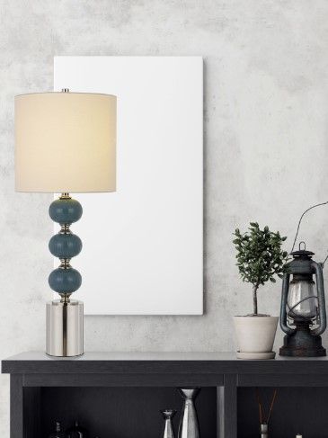 Cal® Lighting & Accessories Malaga 2-Piece Chrome/Slate Blue Table Lamp Set-2